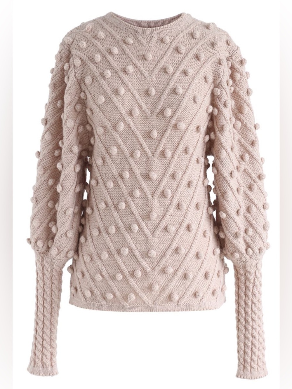 Chicwish Pom Pom Pale Pink Bobble Puff-Sleeve Knit Sweater size XS